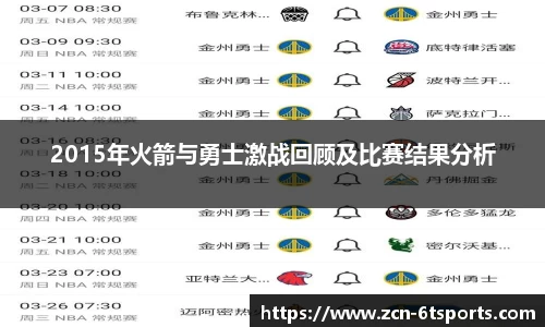 2015年火箭与勇士激战回顾及比赛结果分析